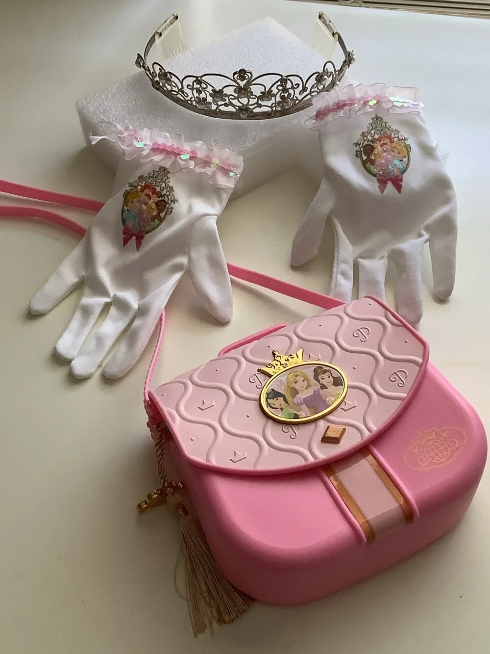 Pink Princess Crossbody Purse for Kids with Matching Gloves and Tiara